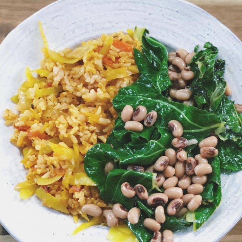 Jollof Rice Black Eyed Peas Greens