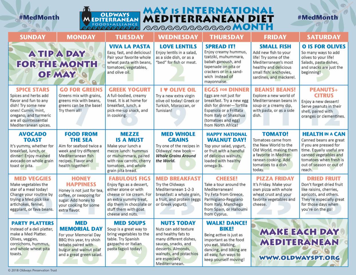 2018 Mediterranean Diet Month Calendar Challenge