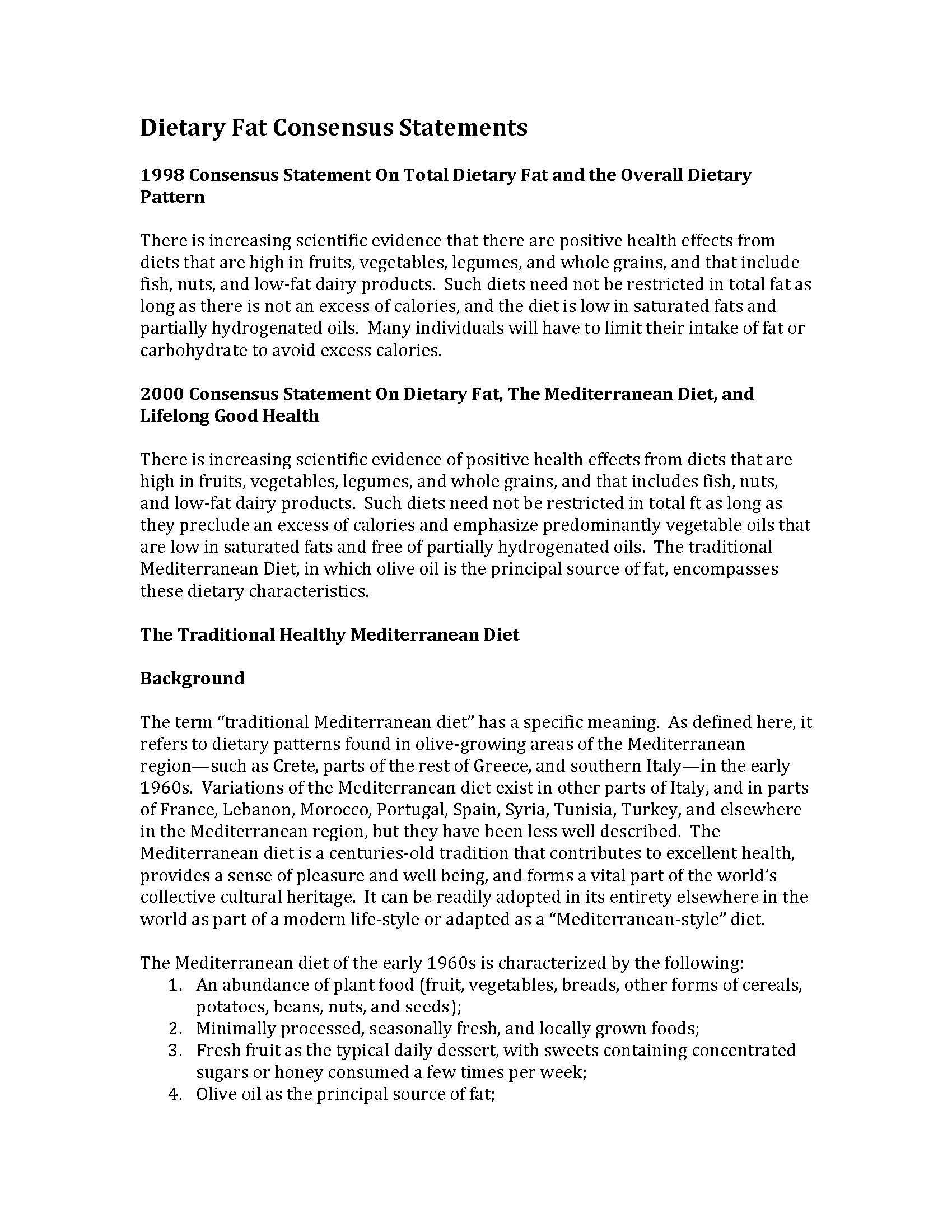 Dietary Fats Consensus (1998 & 2000)