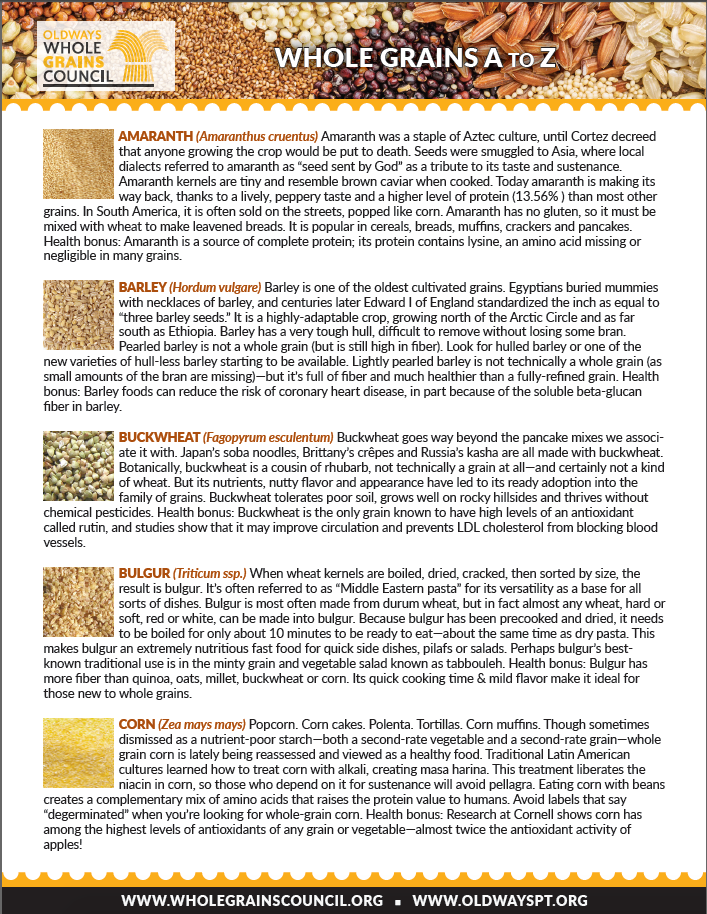 Whole Grains A to Z Handout