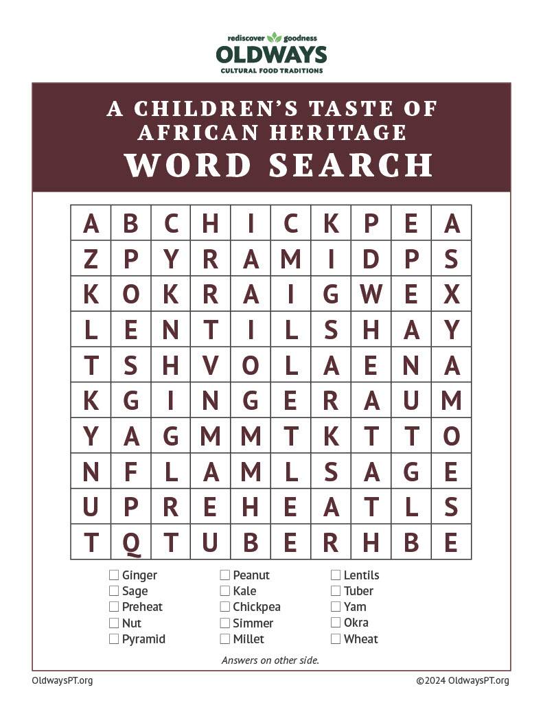Children African heritage word search