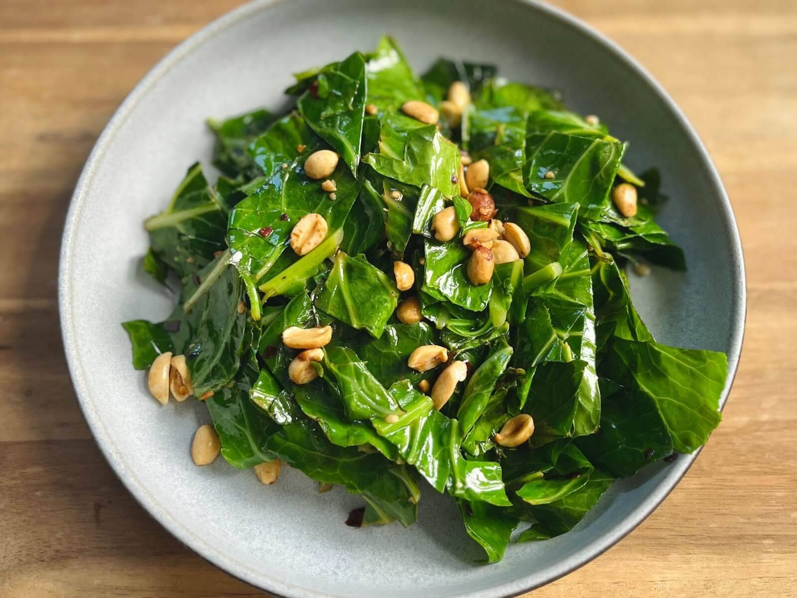 Spicy Stir Fried Greens with Peanuts