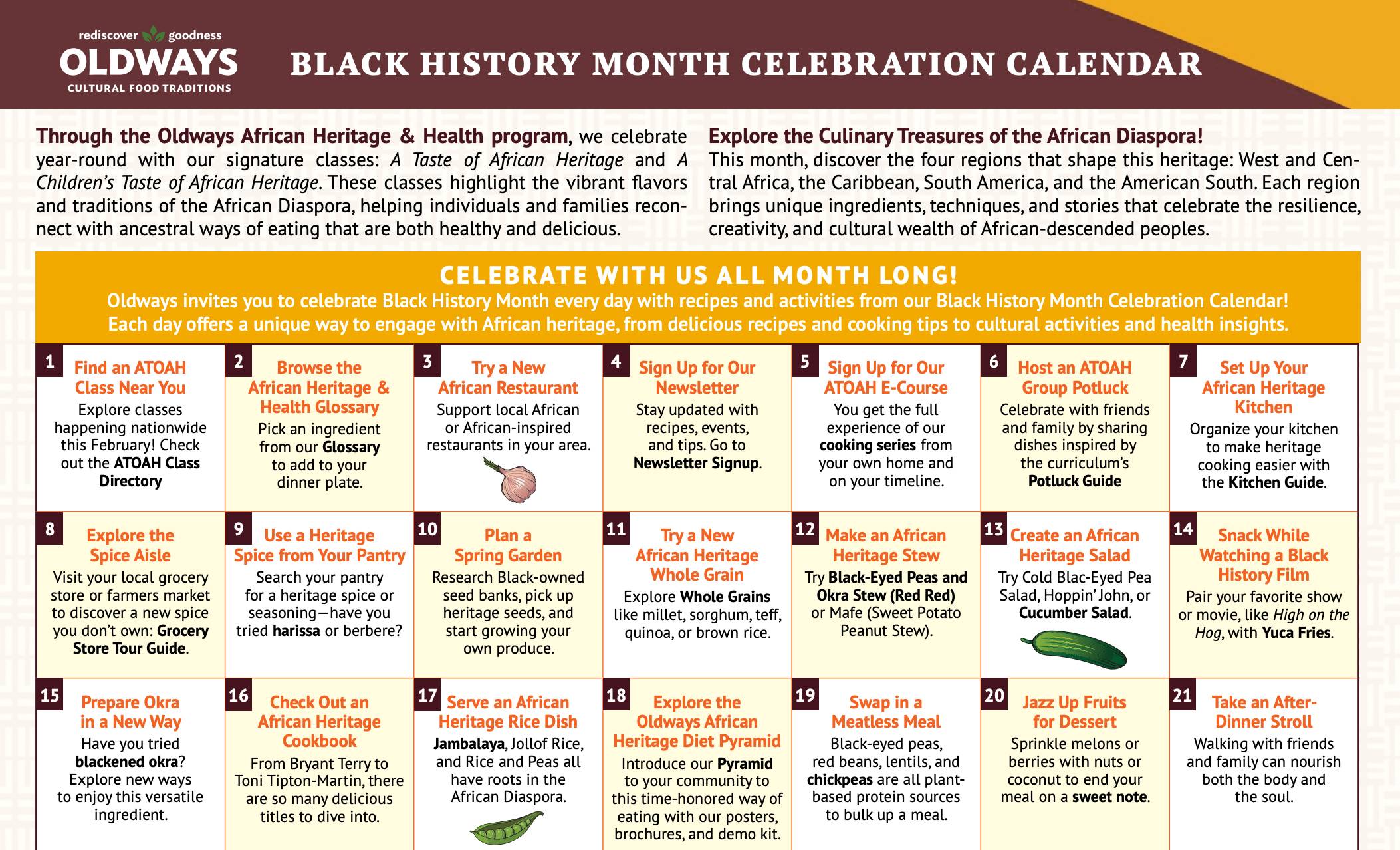African Heritage & Health- Black History Month Calendar