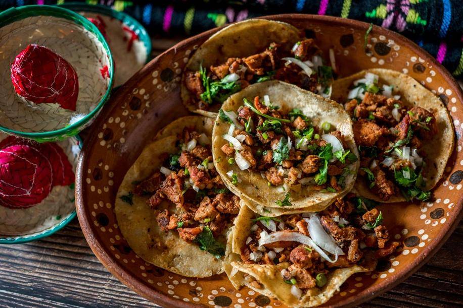 Plate of tacos with seasoned meat