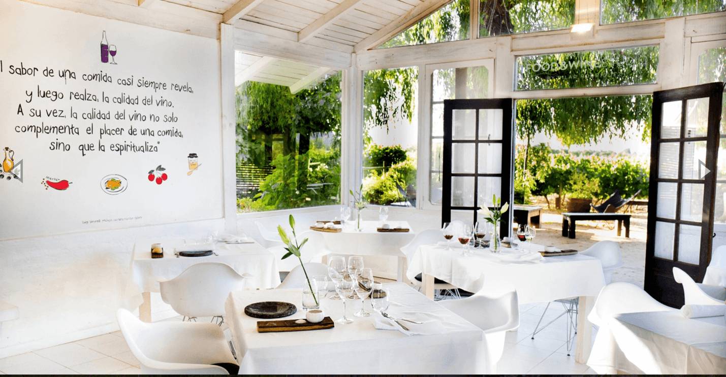 A dining area showcasing white tables and chairs