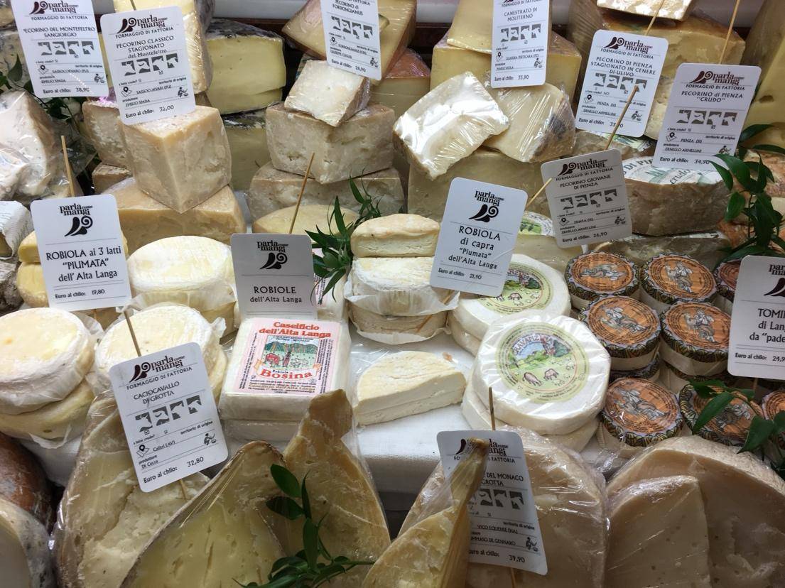 A display of assorted artisanal cheeses