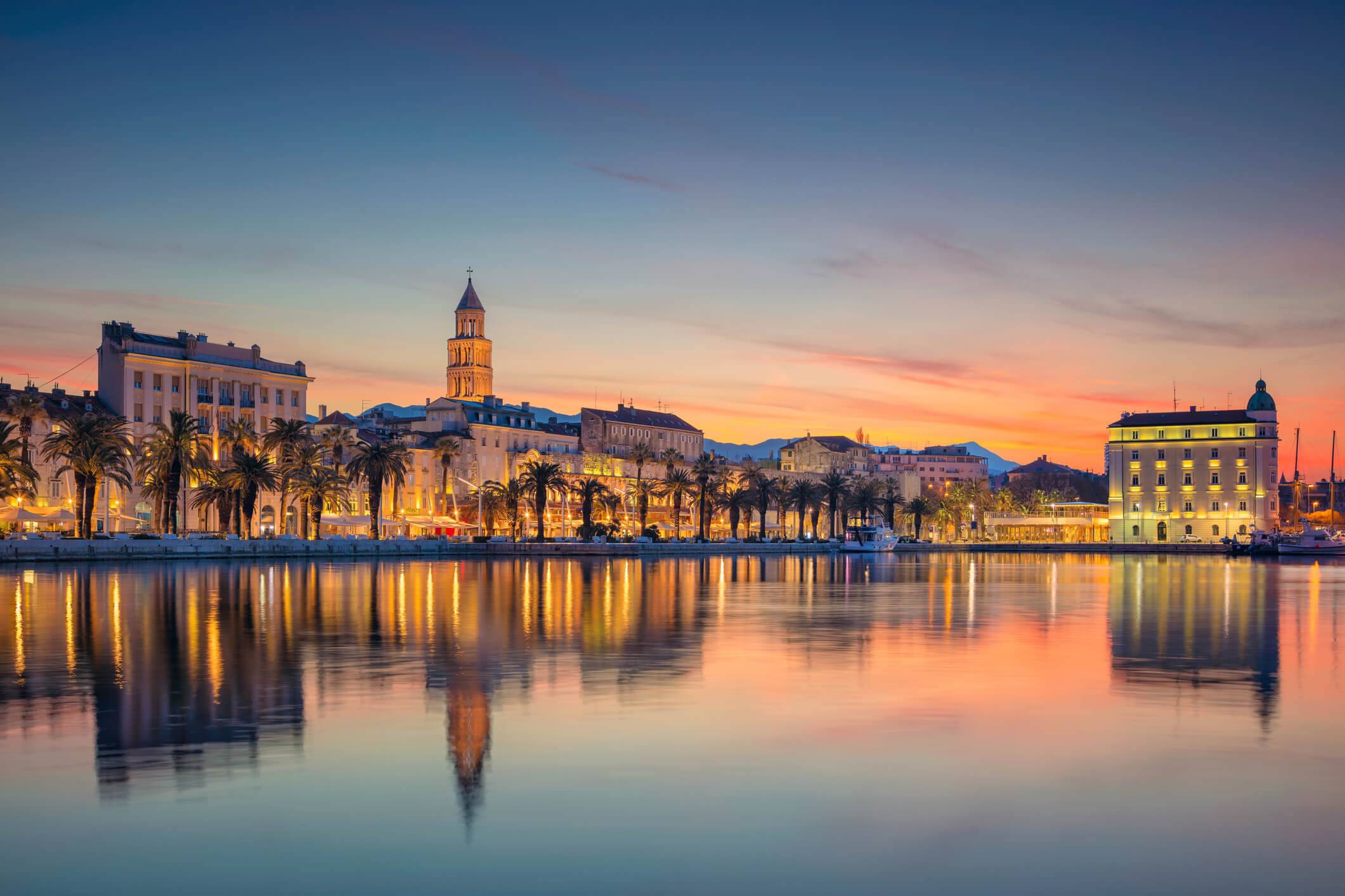 The Ambasador Hotel in Split at sunset